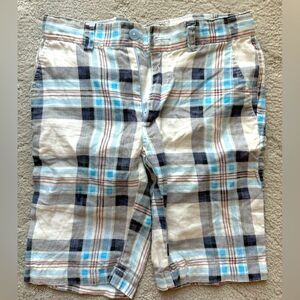 La miniatura boys linen shorts in plaid checkered design. Sz 8